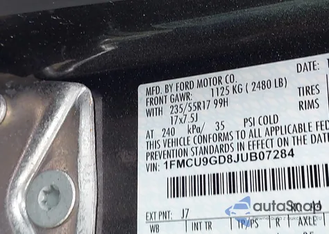 2018 Ford Escape Se from USA, damaged, VIN 1FMCU9GD8JUB07284